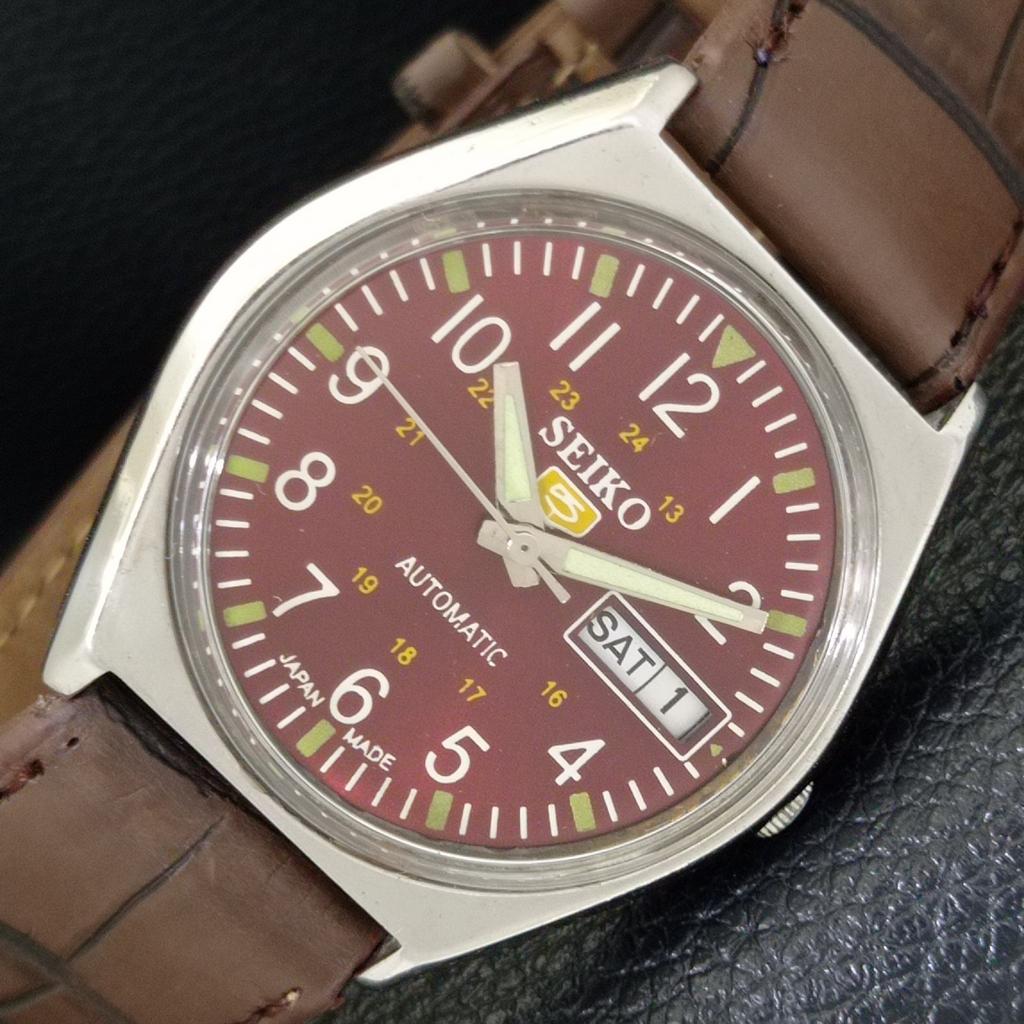 

VINTAGE SEIKO 5 AUTOMATIC 6349A JAPAN MENS MAROON COLOR DIAL WATCH a701211-5 R206a-a701211