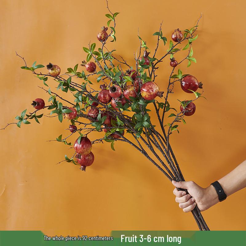 Pomegranate and Persimmon Artificial Flower Branch for Living Room or Dining Table Decoration