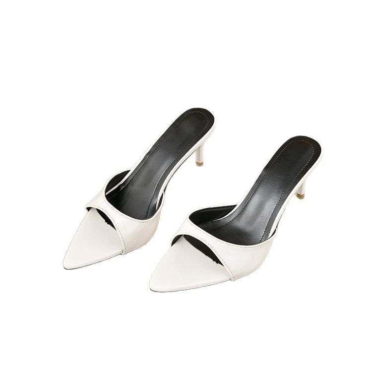 Wind pointed toe thin heel wearing slippers women's summer patent leather word with sandals sexy high heels