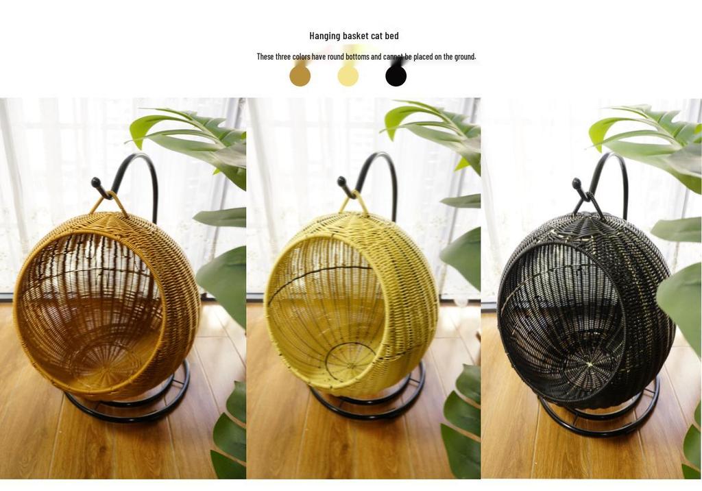 Cozy Rattan Cat Hanging Basket - Washable, Semi-Enclosed, All-Season Cat Bed for Winter Warmth