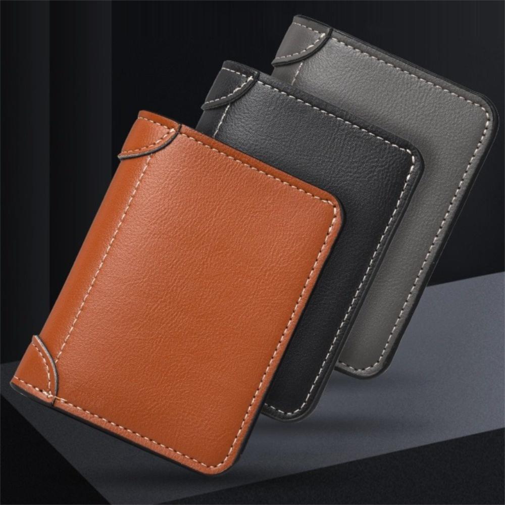 

Foldable Wallet Business Clutch Bag Thin PU Leather Card Holder Minimalist Men Short Wallet Men коричневий