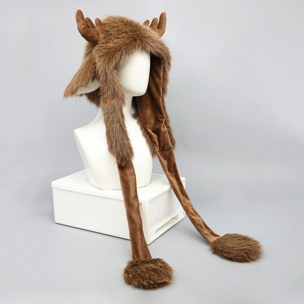 Warm Reindeer Antler Hat Plush Ear Protection Cap Lovely Christmas Elk Hat Snow