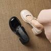 Krazing Pot Microfiber Round Toe Thick Med Heels Spring Summer Shoes Big Size 43 Pearl Bowtie Women Platform Pumps