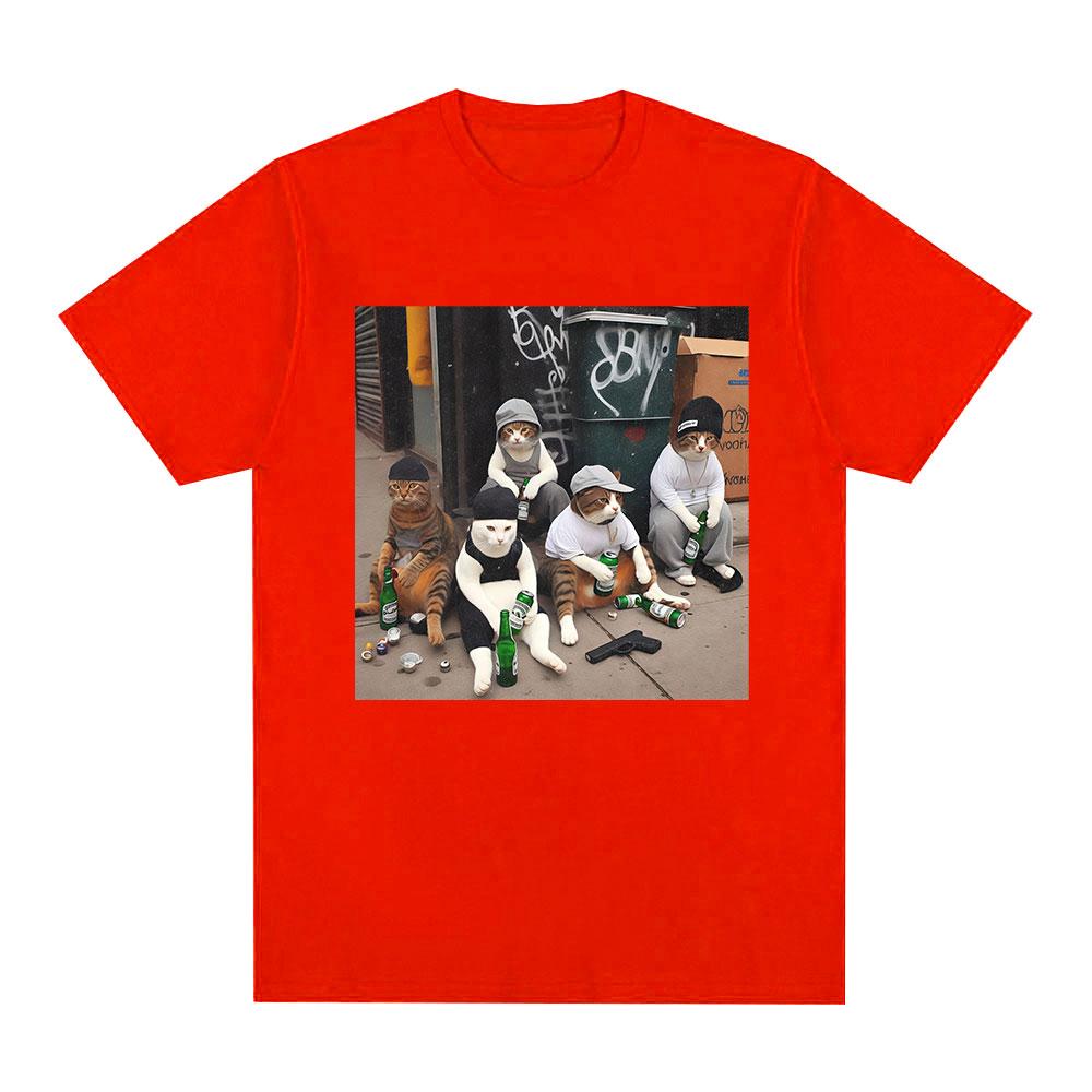 Funny Cat Gang Graphic Print T Shirts Men Women Fashion Vintage Short Sleeve T-shirt High Quality Cotton Summer Breathable Top