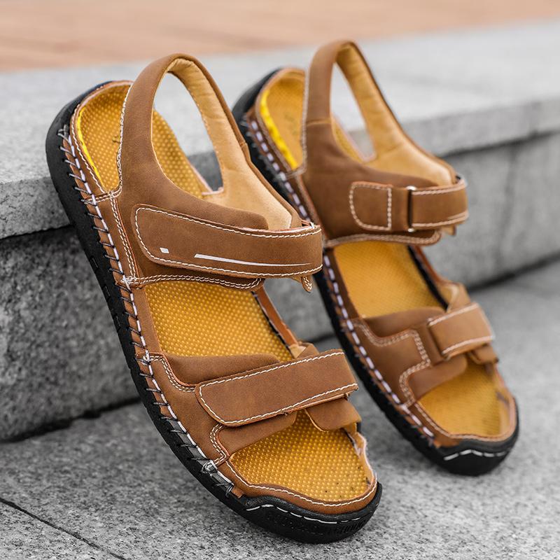 

2024 Новые летние сандалии из натуральной кожи для мужчин, пляжная обувь, роскошные дышащие повседневные сандалии, мужская обувь для ходьбы, нескользящая удобная обувь 48 шоколадный