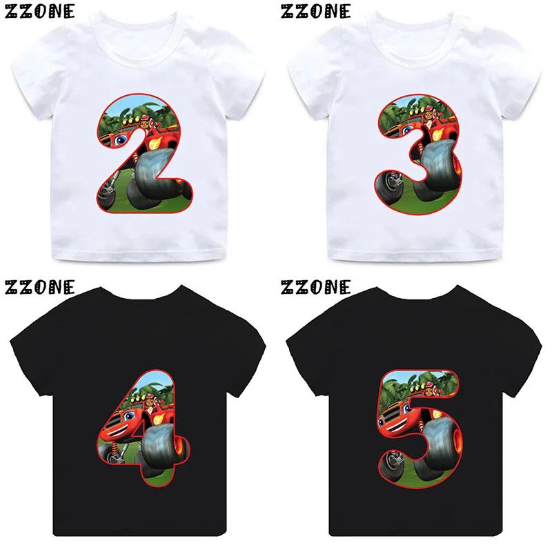 Blaze And The Monster Machines Cartoon Boys Clothes 1 2 3 4 5 6 7 8 9 Years Birthday Number Bow Kids T Shirt Baby Girls TShirts
