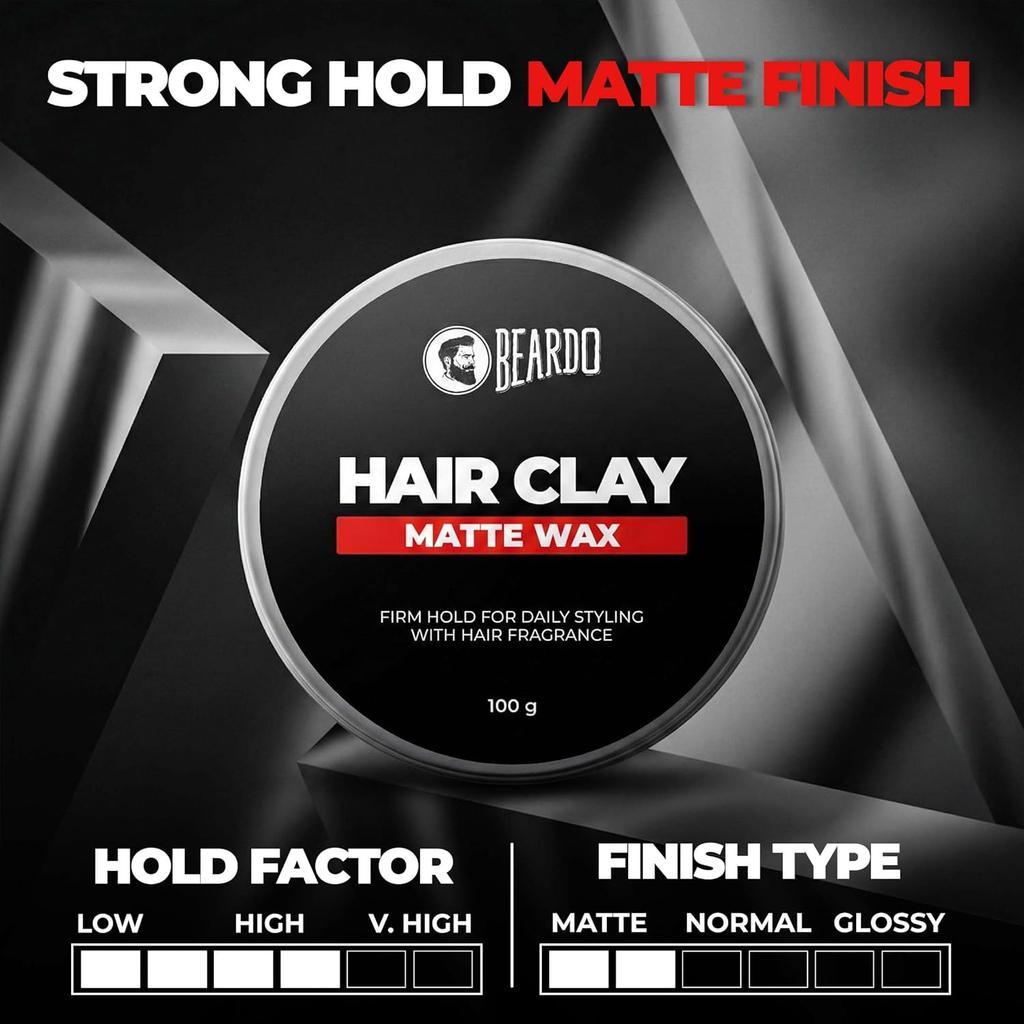 Beardo Hair Clay Wax for Men 100 gm Pack of 1 | Strong Hold Matte Finish Volumizing Styling Wax