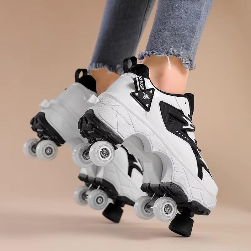 2025 New Dual-purpose Roller Skating Deformation Shoes Double Row Roller Skating Shoes Modified Version Four-wheel Running Shoes