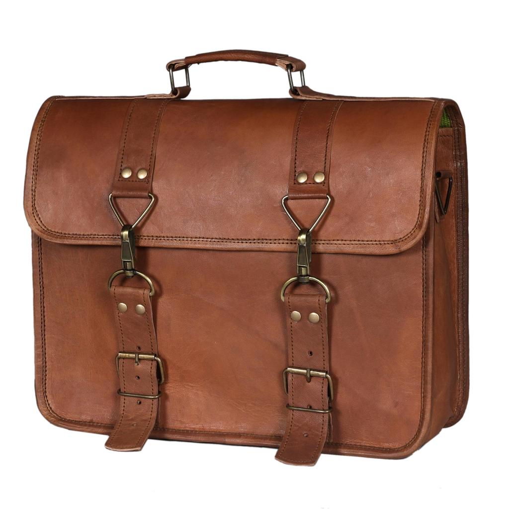 Handmade Leather Messenger Bag for Men & Women | Vintage Brown Leather Satchel | Office Laptop Briefcase | Crossbody Shoulder Bag