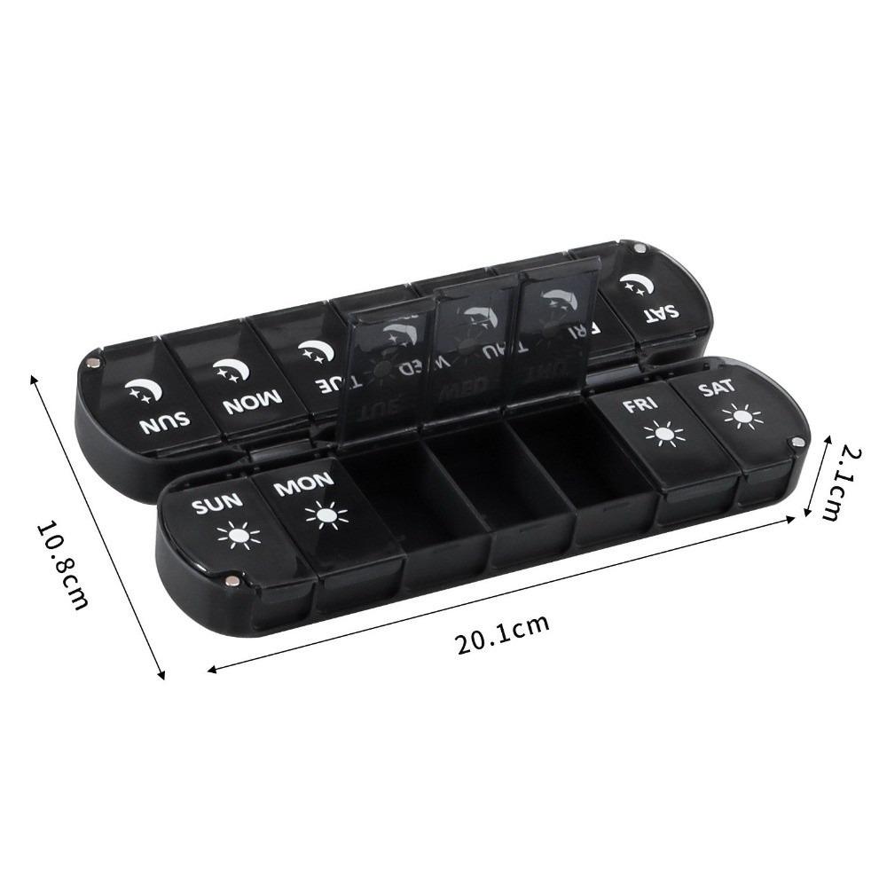 

New Foldable Design Weekly Pill Case 14 Grids Airtight Pill Organizer 2 Times A Day AM PM Labels 7 Day Vitamin Case Travel Use чорний