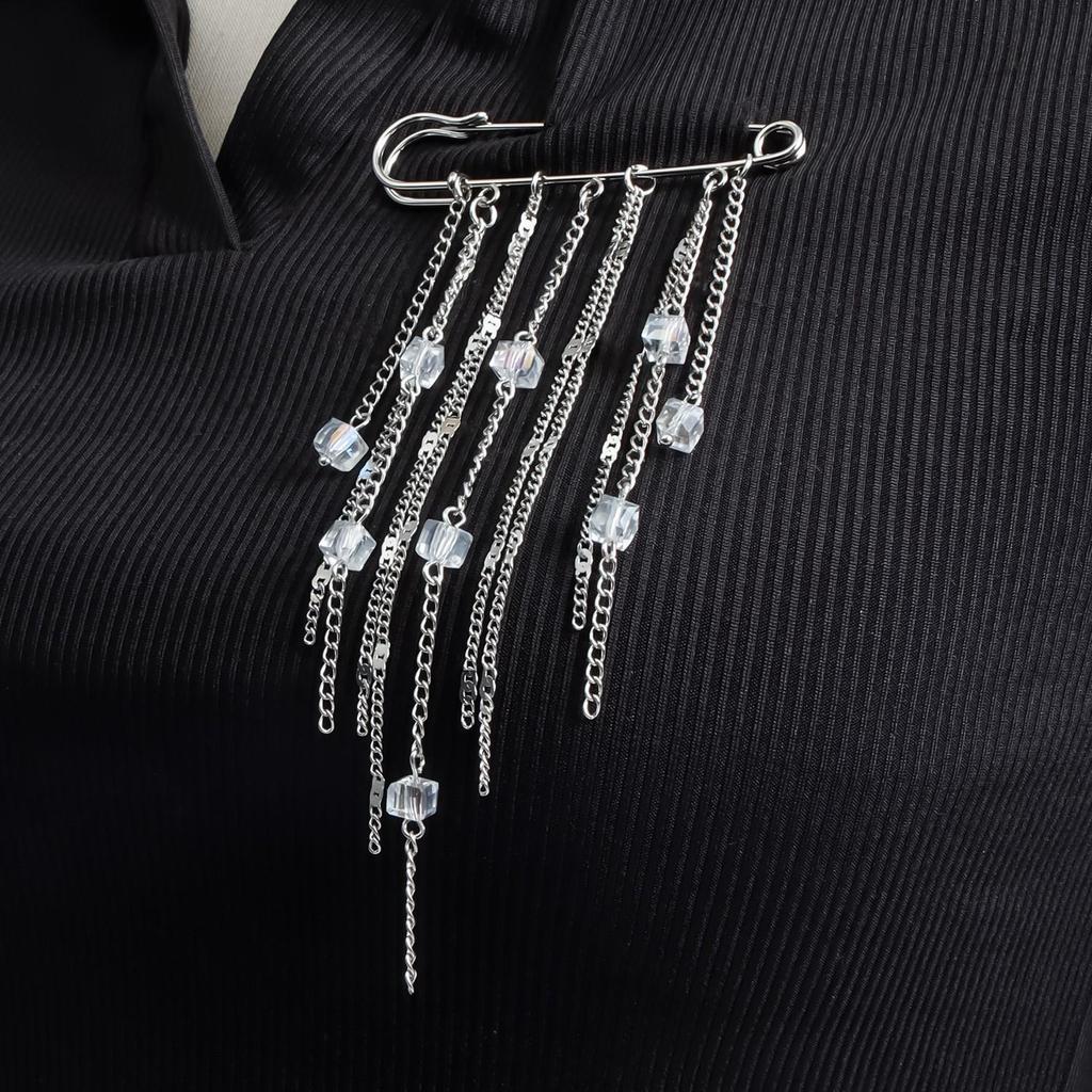 European & American Fashion Multi-tassel Square Crystal Brooch Pin for Women