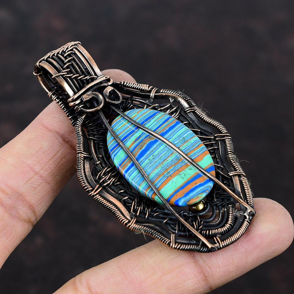Rainbow Calsilica Gemstone Pendant Copper Wire Wrapped Pendant Rainbow Calsilica Jewelry Handmade Pendant Unique Copper Jewelry Gift For Her