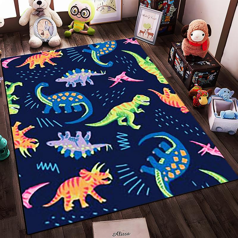 Colorful Dinosaur Pattern Rug for Kids Rooms Non-slip rug suitable for living room and bedroom sofas.
