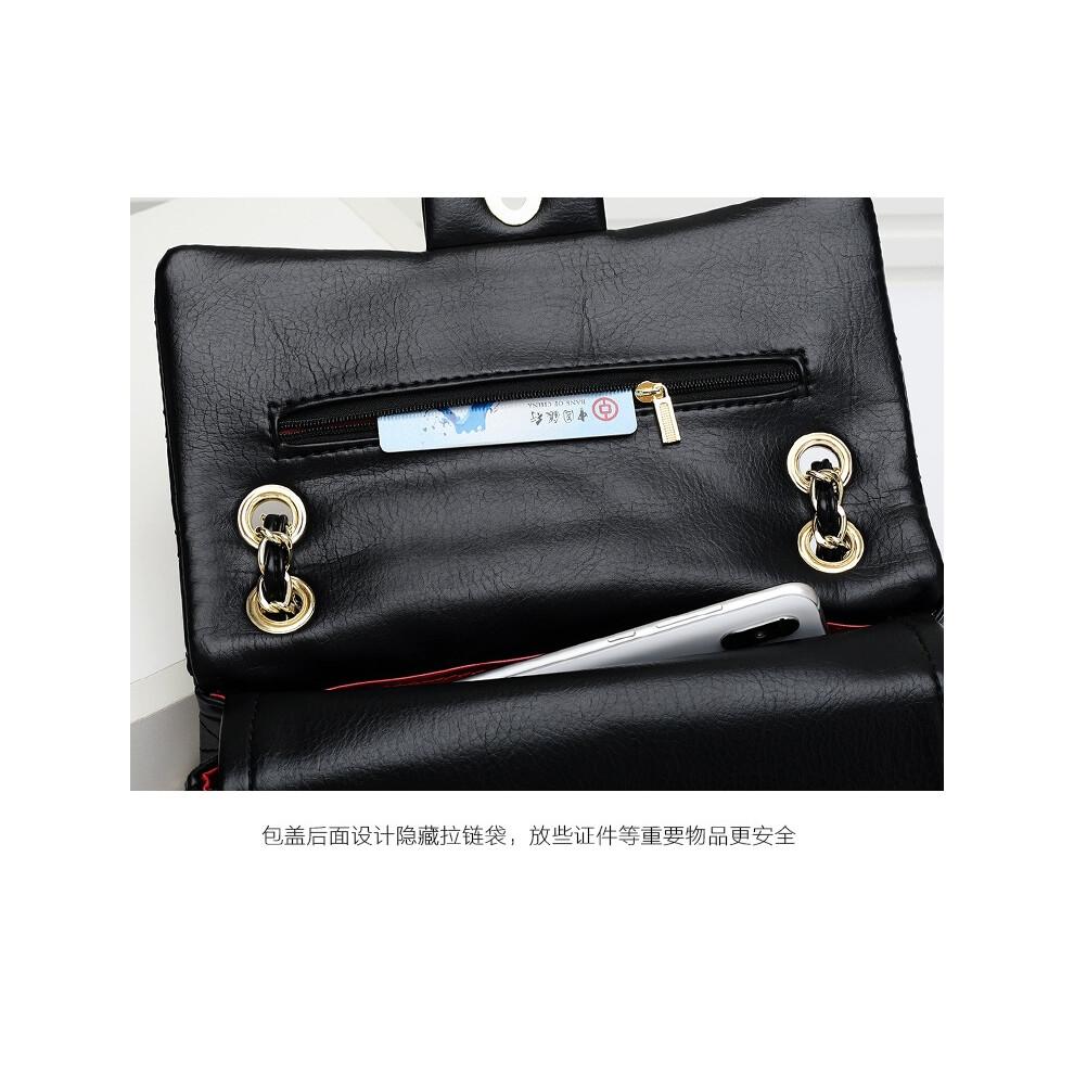(Black) Classic Style Temperament Single Shoulder Crossbody Bag, First Layer Cowhide Fashionable and Versatile Rhombus Chain Bag Popular Women's Bag