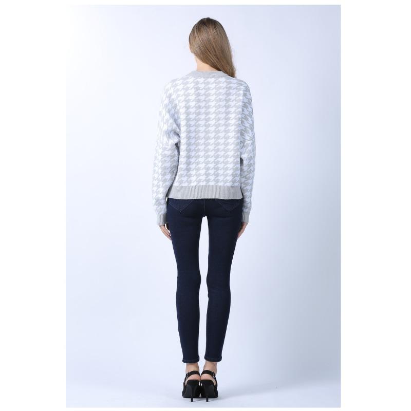 Pulover tricotat în carouri, cu gât rotund, cu mâneci lungi, pentru femei, tricotaje scurte, îngroșate, calde, Harajuku, pentru navetă, ocazional, toamnă, iarnă, cămașă cu fundul