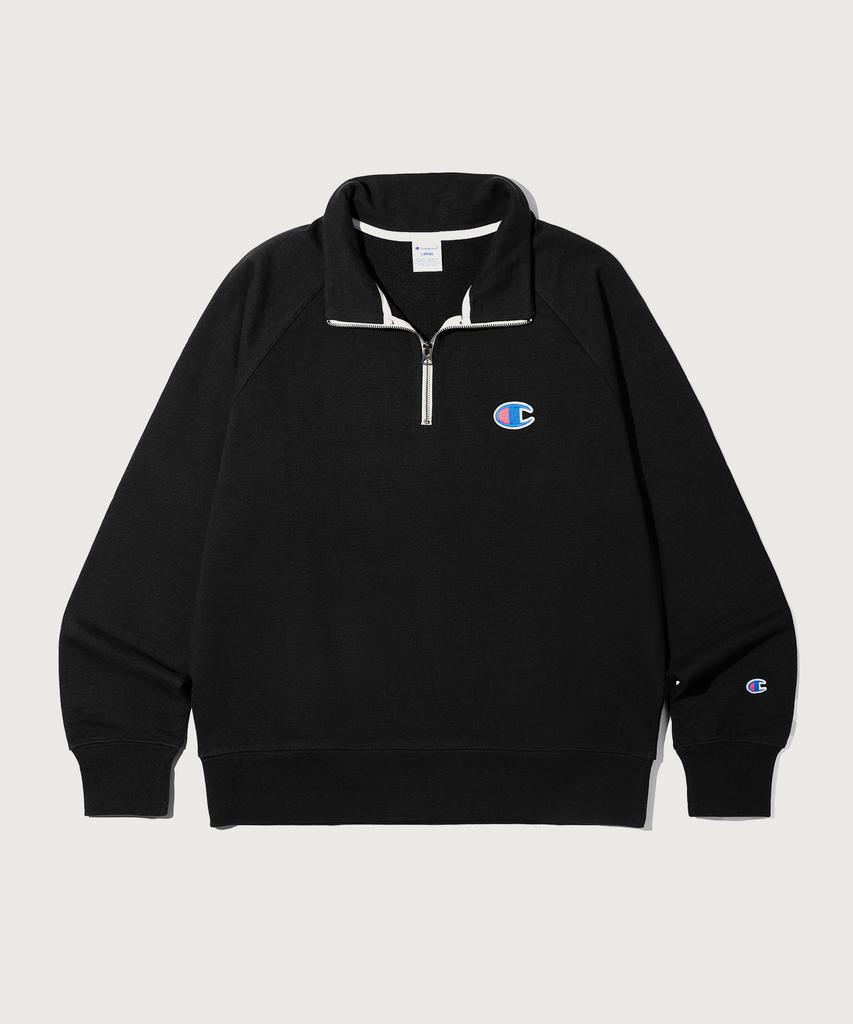 Champion Heritage Logo Loose Fit Half Zip Black
