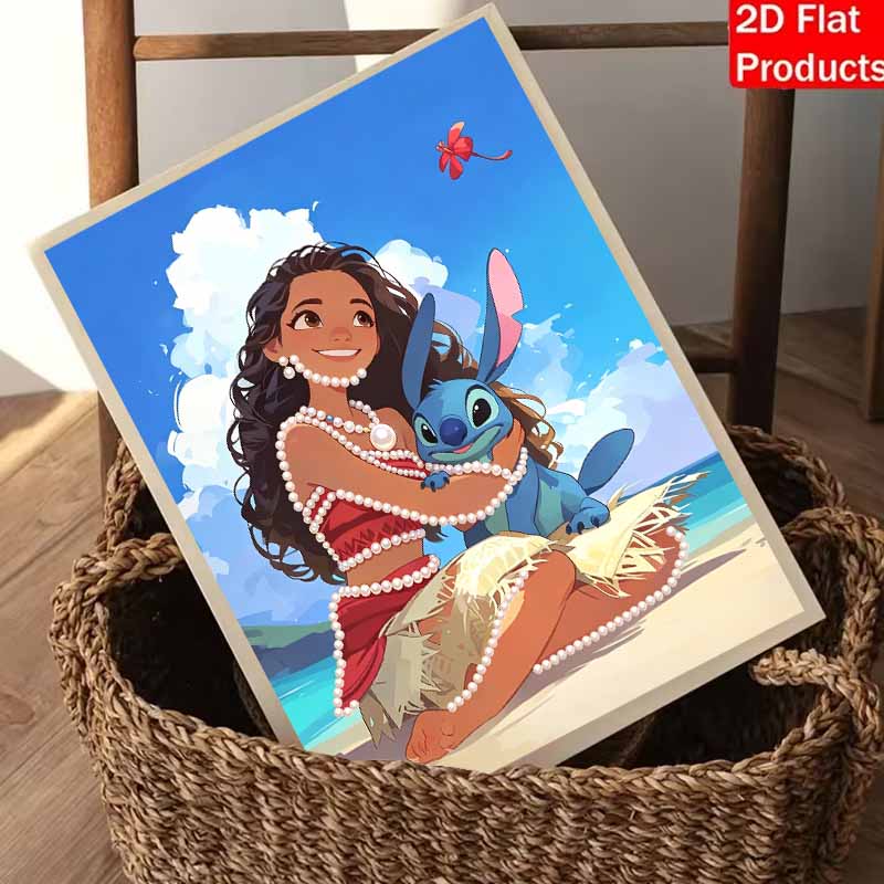 Disney Pearl Art Moana Stitch Creative Pearl-Style Art Kit 5D DIY Pearl Embroidery Mosaic Cross-Stitch Kit for Home Decor