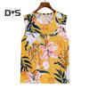 2 Pcs/Set Women Vest Pants Set Flower Print Round Neck Sleeveless Loose Pleated Elastic Waist Wide Leg Casual Homewear Mid aged Mother Pajamas Set