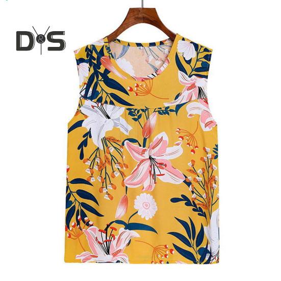 2 Pcs/Set Women Vest Pants Set Flower Print Round Neck Sleeveless Loose Pleated Elastic Waist Wide Leg Casual Homewear Mid aged Mother Pajamas Set