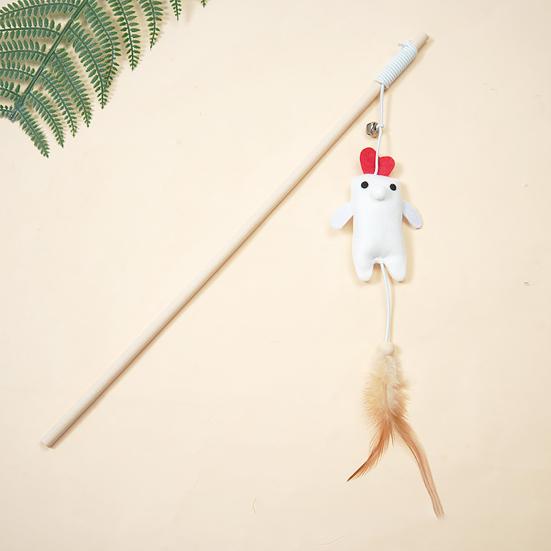 Interactive Cat Wand Toy Feather Plush Animal Cat Teaser Stick with Bell Indoor Kitten Play Exercise Toy