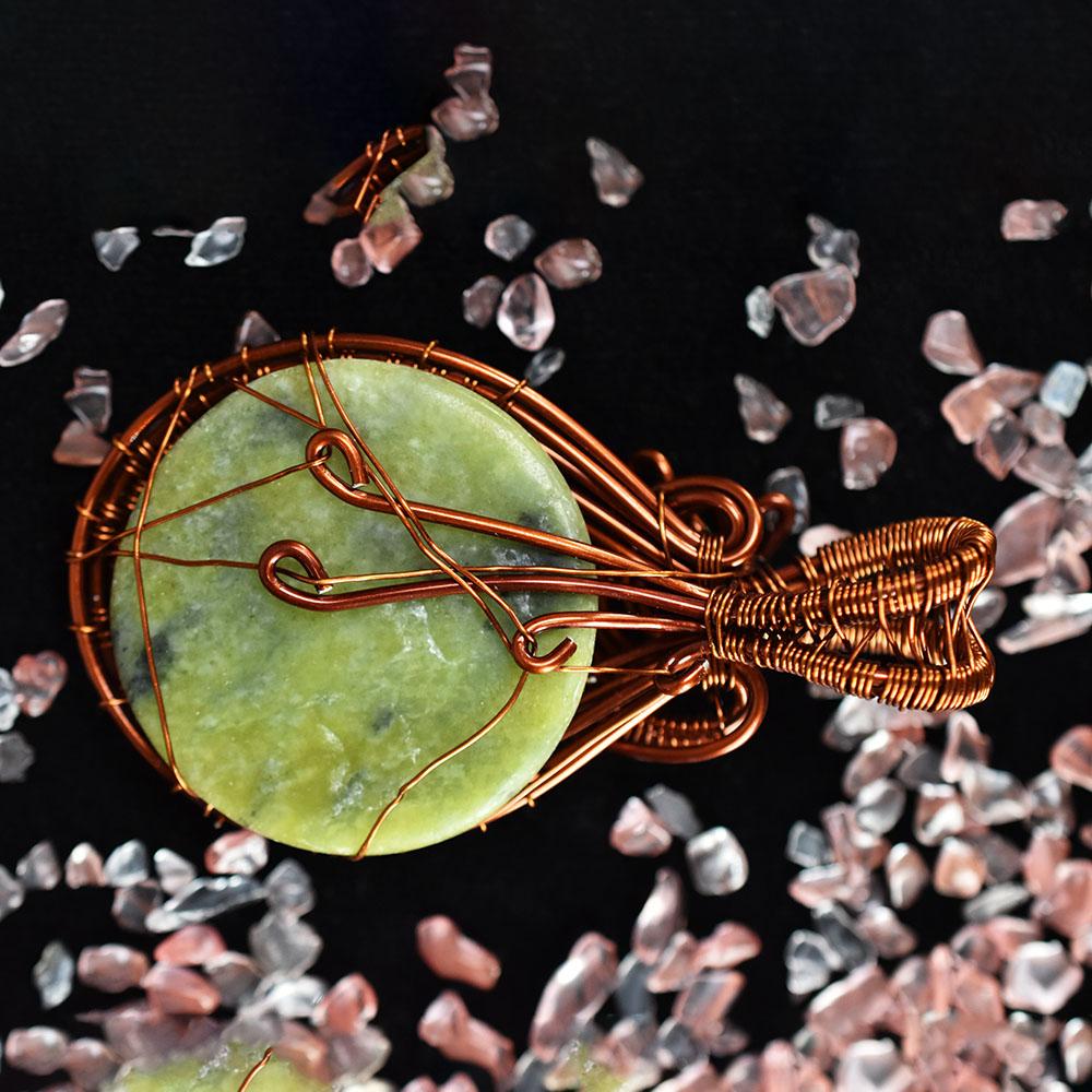 121 ct Natural Chrysoprase Gemstone Wire Wrapped Pendant Copper Jewelry for Her Gemstone Jewelry