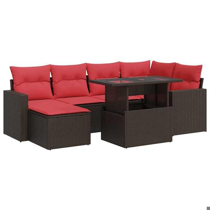 VidaXL Salon de jardin avec coussins 7pcs marron résine tressée acacia, ensemble de canapés d'extérieur, salon de jardin 3326355