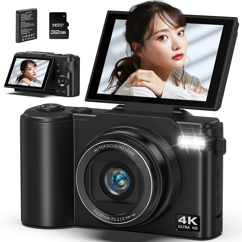 Beho Digital Camera 4K Recording 64MP 180-Degree Rotatable Display 18x Zoom Autofocus Various Filters Continuous Shooting Selfie 3.0-Inch Large Screen