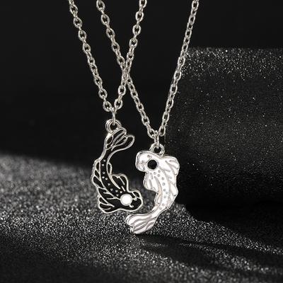 2 Stück/Set Schwarz-Weiß Goldfischförmig Yin Yang Tai Ji Halskette Taoismus Beste Freunde Freundschaft Schmuck