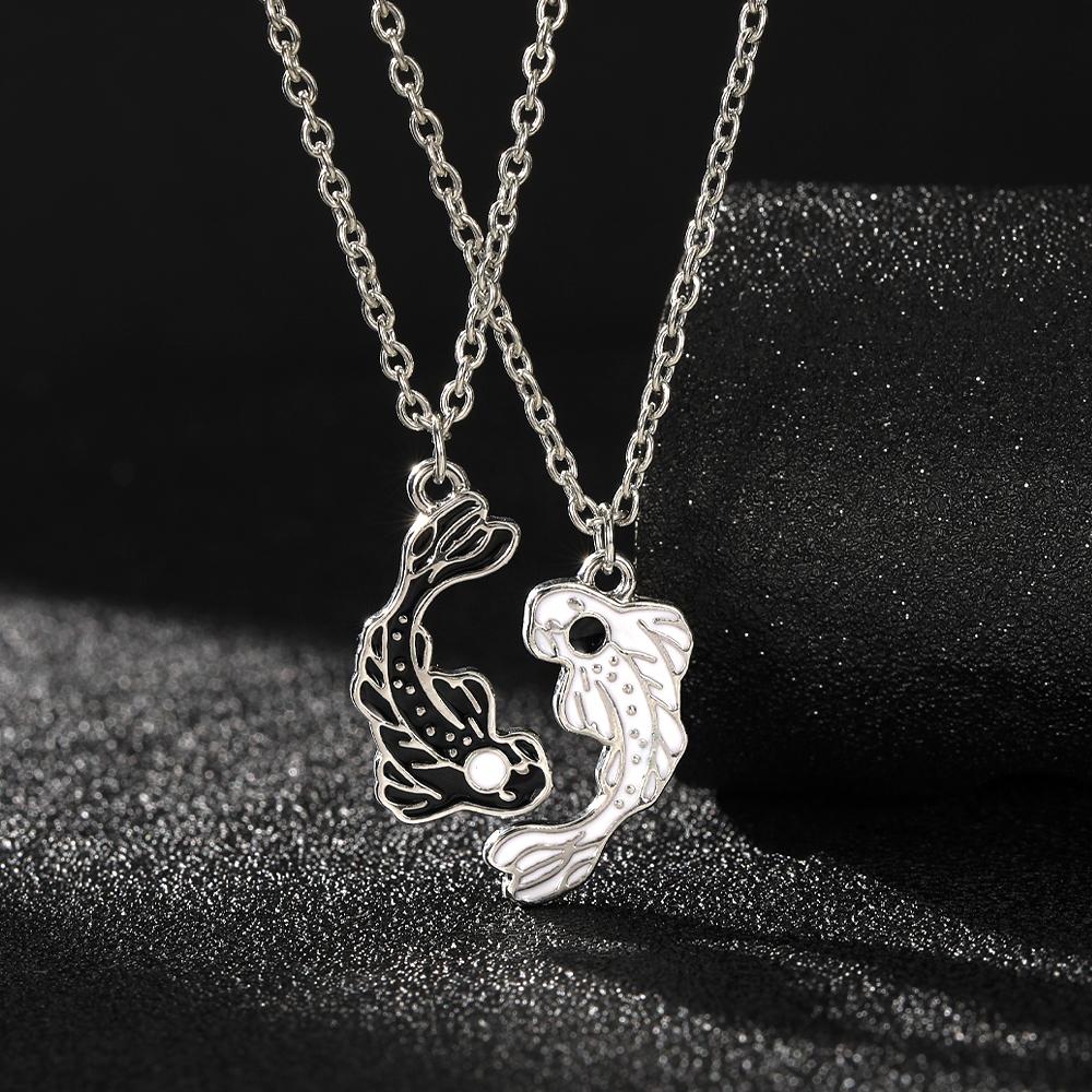 2 Stück/Set Schwarz-Weiß Goldfischförmig Yin Yang Tai Ji Halskette Taoismus Beste Freunde Freundschaft Schmuck
