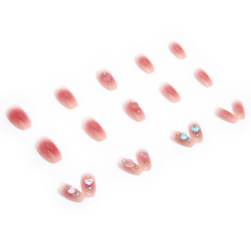 24 de bucăți de manichiură tridimensională în formă de inimă de piersică, sensibilă la lumină, care își schimbă culoarea, autocolant pentru unghii nou, plasture pentru unghii, unghie care își schimbă culoarea