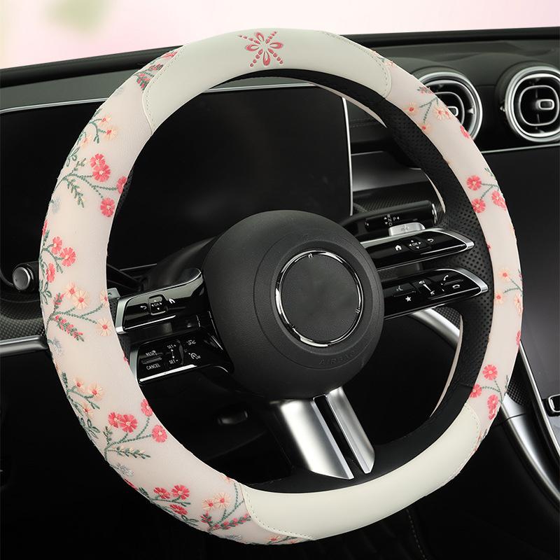 Advanced Embroidered Car Steering Wheel Cover Ultra-thin Breathable Non-slip D-shaped Decorative New Lace General Handle Cover