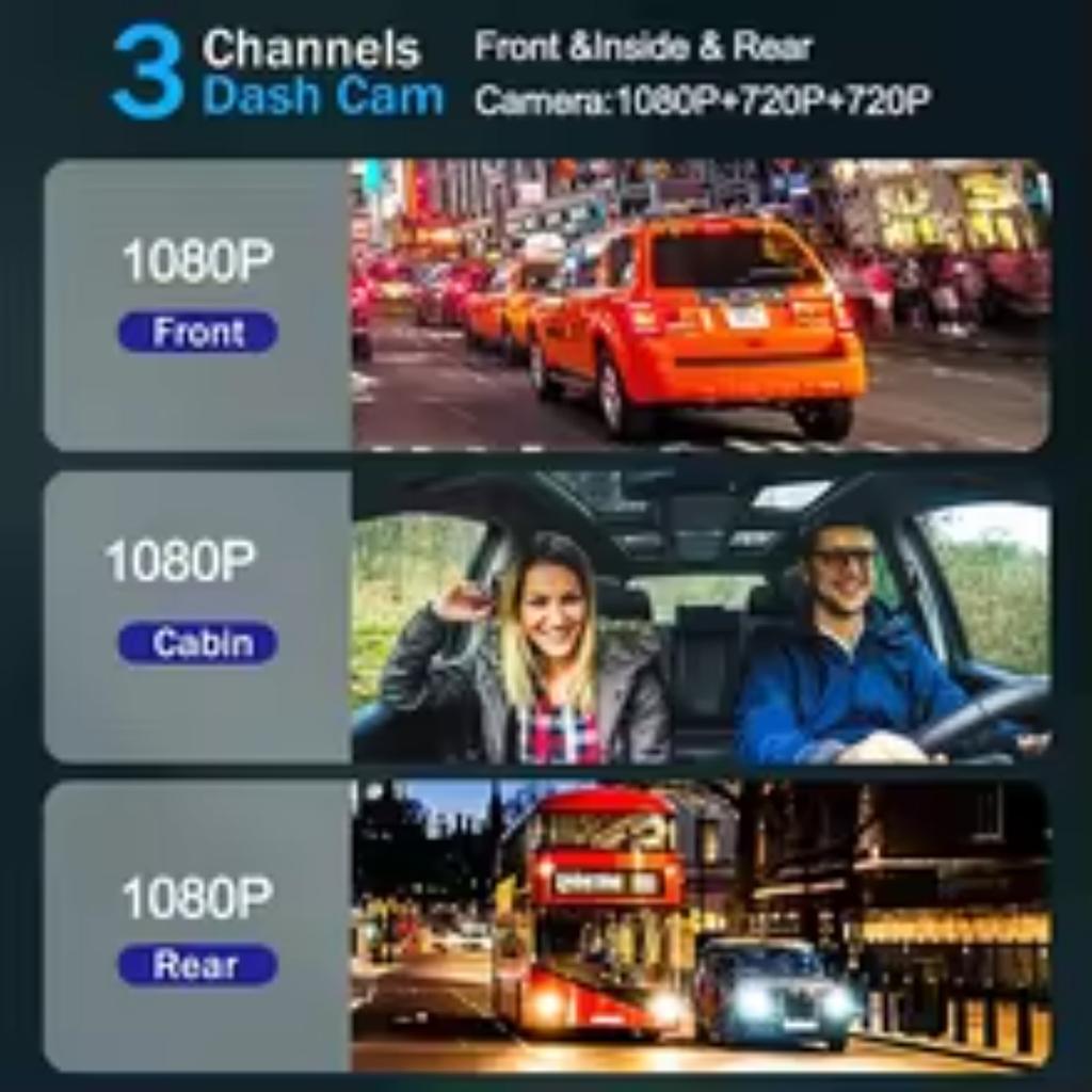 2/3 Channel Dash Cam, FHD 1080P Car Camera, 3 Inch Display, Driving Video Recorder with Loop Recording IR Night Vision Parking Mode
