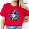 Women Cute Spooky Witch Print T Shirt Graphic Harajuku Streewear Halloween Horror Graphic Tee Clothes Causal Female Y2K Tops Tee