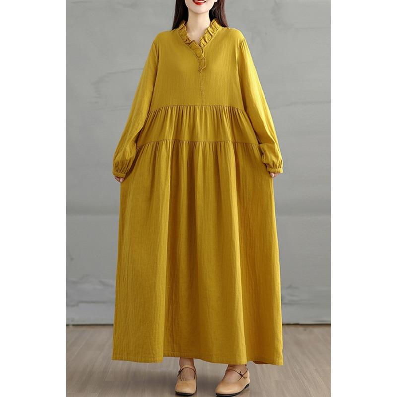 DIMANAF Damen Übergröße Herbst Langes Kleid Locker Vintage Lässig Oversize Langarm Maxi Vintage Kleid 2025