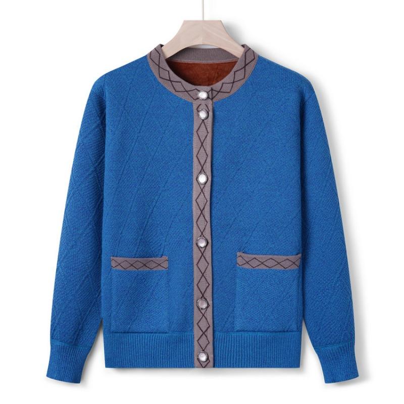 Grandma's spring and autumn sweater, middle-aged man's fleece thickened knitted sweater, old woman's mother's autumn cardigan
