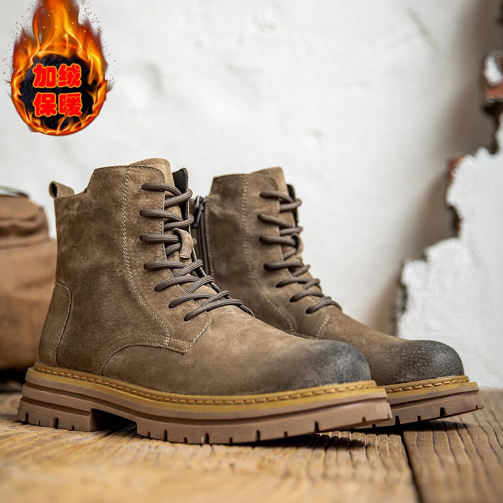 American Retro Men's Martin Boots 2025 New Autumn and Winter Men's Shoes Velvet High-top Tooling Men's Genuine Leather Boots