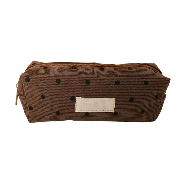 

Dotted Print Fabric Pencil Case Big Capacity Pen Pouches Travel Makeup Storage Bag for School Offices Travel Daily Use коричневый