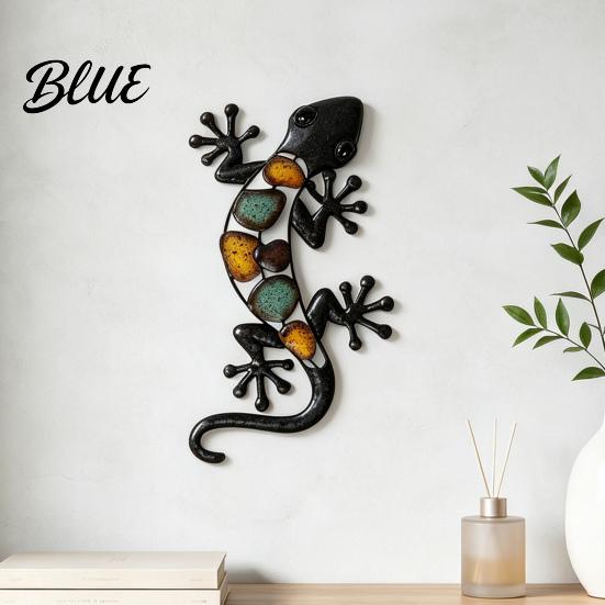 Tropical Home Accents Iron Art Lizard Decor Wall Metal Gecko Colorful Painted Exotic Garden Fence Decoration Outdoor Farmhouse Hanging