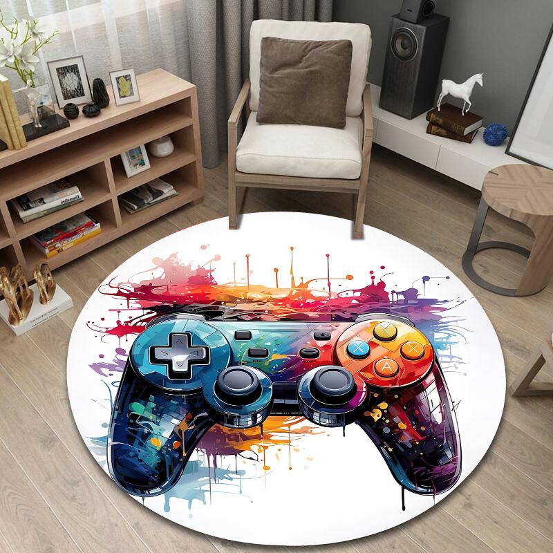 Elegant Round Minimal Multicolor Area Rug, Non-Slip Floor Mat for Living Room