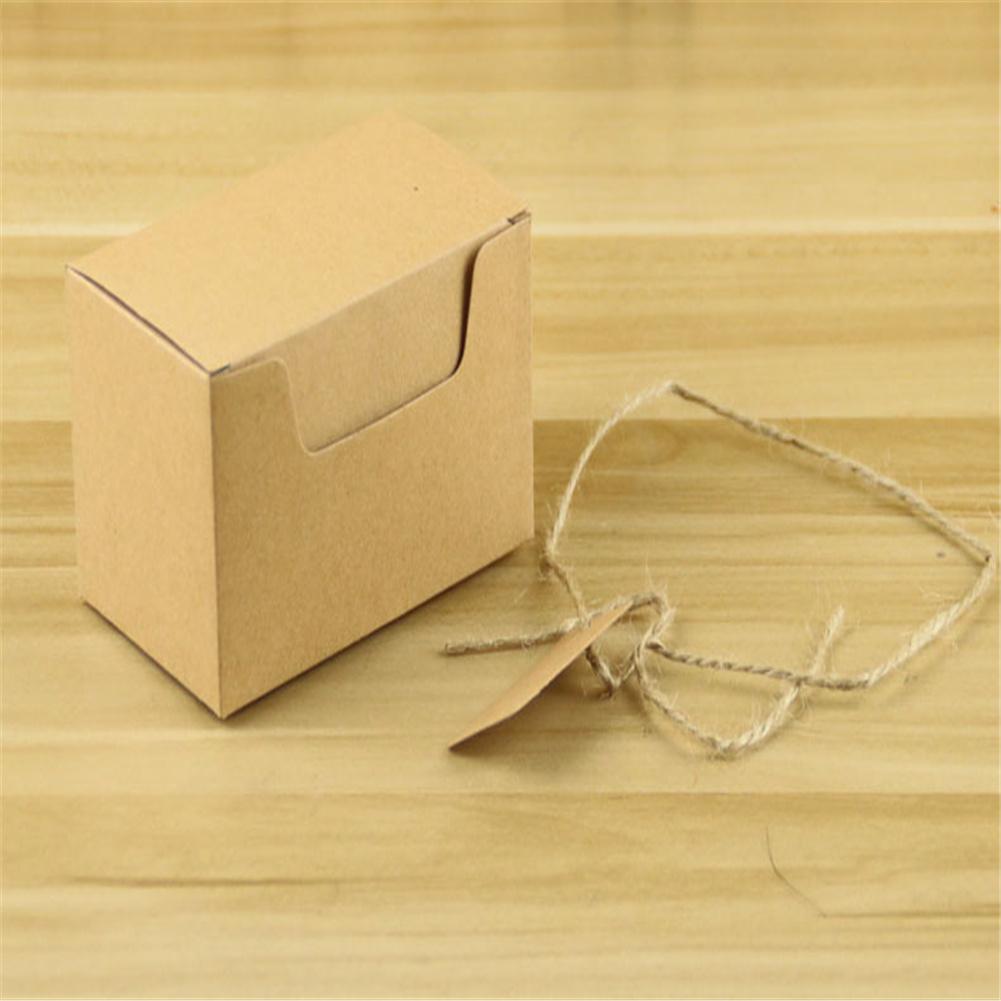50pcs Kraft  Paper  Rectangular  Candy  Box Retro Style With Blank Label Linen Rope Abrasion Resistant Solid Color Wedding Party Gift Box