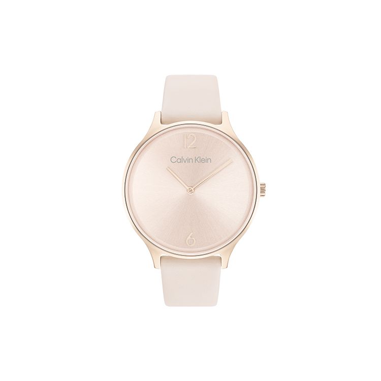 Calvin Klein Quartz Watch Leather Strap 38mm Pink Dial Minimalist Classic Sunburst Dial 30m Water Resistant Women watches 25200009 Regular Watch Box,Pink Watch Dial 25200009