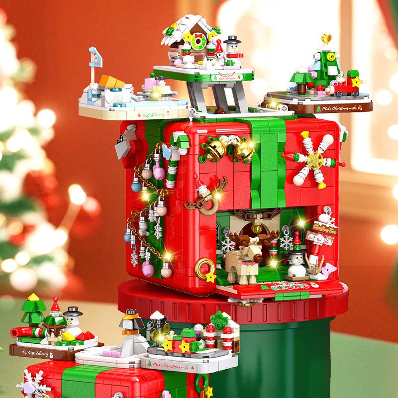 Creative Merry Christmas Mechanism Box Santa Claus Building Blocks Snowman Xmas Tree MOC Bricks Toys For Children Christmas Gift
