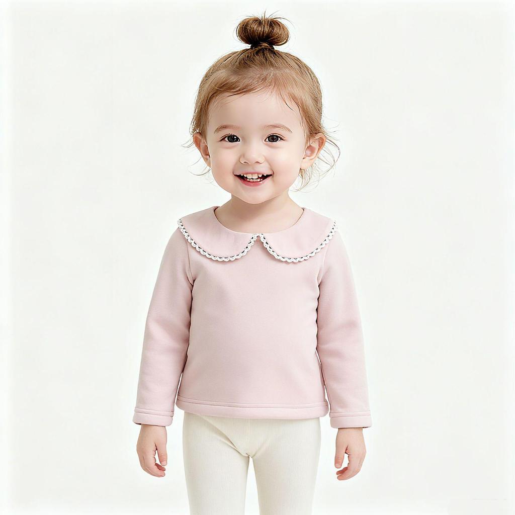 Mädchen Fleecegefüttertes Winter-Basisschicht-Oberteil (Alter 0-5) - Modische einfarbige koreanische Baby-Unterwäsche AY710