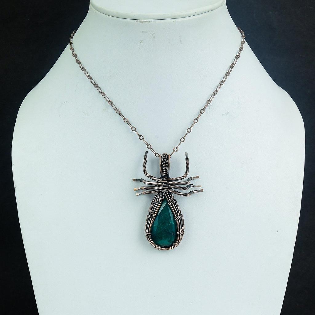 Emerald Pendant, 999 Copper Wire Wrapped Pendant Gemstone Jewelry, Handmade Pendant Amazing Jewelry, Gift For Her