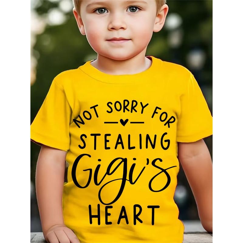 European size Summer Fashion Short-Sleeve T-Shirt for Boys with The Print 'NOT SORRY FOR STEALING Gigi'S HEART' Casual Top