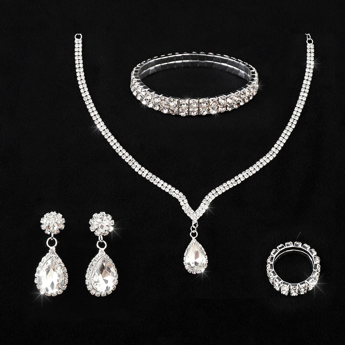 

2024 Серебряное ожерелье-капля со стразами и серьги Свадебный ювелирный набор