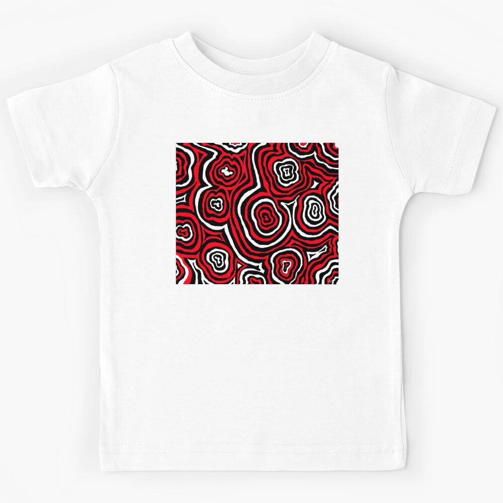 Psychedelic Red and Black Ripple Pattern Digital Painting, Single and Repeating Pattern Kids T-Shirt 170