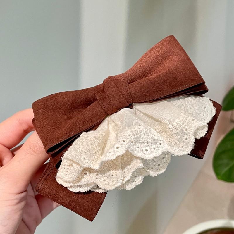 Elegant French Retro Lace Bow Hair Clip for Women – High-End Spring Hairpin