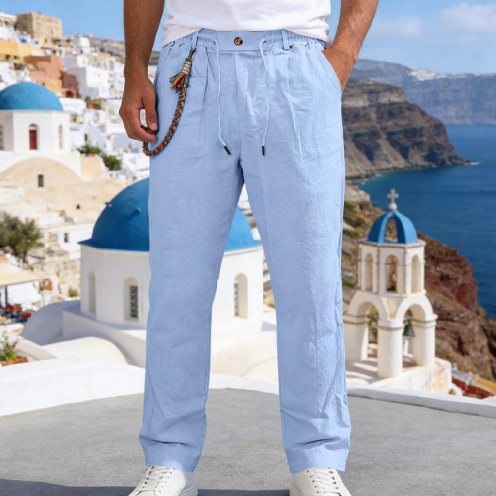 Men's Casual And Fashionable -color Loose Linen Straight-leg Pants