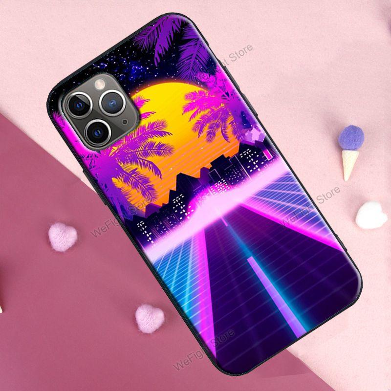 

Чехол в стиле ретро с неоновыми пальмами 80-х годов для iPhone 11 12 13 Pro Max mini XR X XS Max 5S 6S 7 8 Plus SE 2020, чехол Funda iPhone 13 Pro